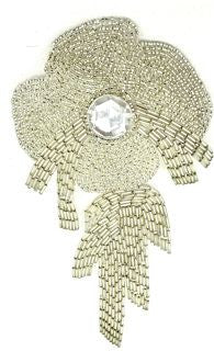 Flower with Silver Beads and Large Jewel 7.5" x 4.5"