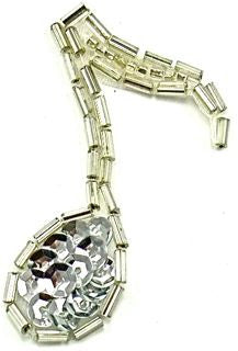 Single Musical Note with Silver Sequins and Beads 2" x 1"