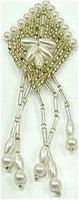 Epaulet Diamond Shaped with Silver and White Beads 2