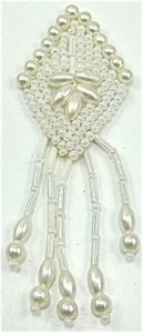 Epaulet Diamond Shaped with White Sequins and Beads 2" x 3"