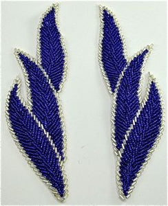 Leaf Pair with Blue Beads 7" x 2"