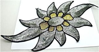 Flower with Silver Sequins and Black Beads 15" x 7.5"