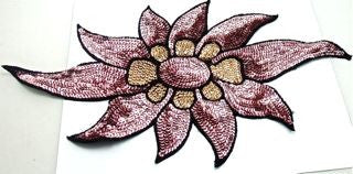 Flower with Pink Sequins and Black Beads 15" x 7.5"