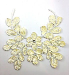 Flower Neck Line with Creamy Color Sequins, Beads and Acrylic Rhinestones 10.5" x 10"