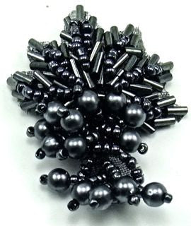 Design Motif Charcoal Leaf Beaded Cluster 2" x 1.5"