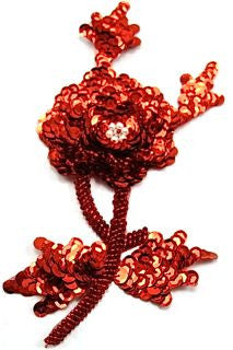 Flower with Red Sequins and Beads 7.5" x 5"
