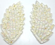 Load image into Gallery viewer, Leaf Pair with Cream Sequins with White Beads 5&quot; x 2.5&quot;