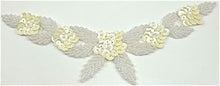 Load image into Gallery viewer, Flower Neck Line with Cream Sequins and Silver Beads 7&quot; x 2&quot;