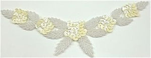 Flower Neck Line with Cream Sequins and Silver Beads 7" x 2"