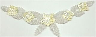 Flower Neck Line with Cream Sequins and Silver Beads 7