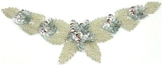 Flower Neck Line with Silver Sequins and Beads 7" x 2"
