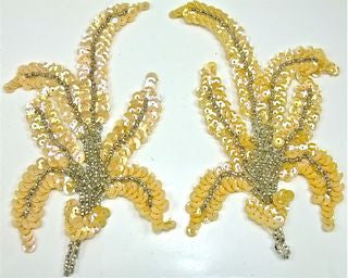 Leaf Pair with Peach Yellow Sequins and Beads 6" x 3"
