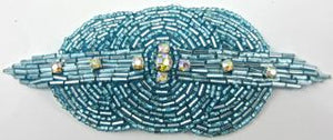 Designer Motif Triple Circle with Turquoise Beads and Rhinestones 4" x 2.25"