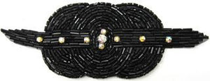 Designer Motif Triple Circle with Black Beads and AB Rhinestones 4" x 2.25"