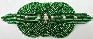 Designer Motif Triple Circle with Green Beads and AB Rhinestones 4" x 2.25"