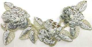 Flower Neckline with Silver Sequins and Beads 12" x 6"