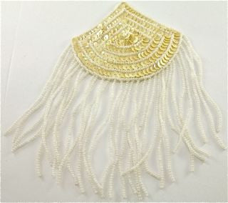 Epaulet with Beige Sequins and White Beads 6.5" x 4"