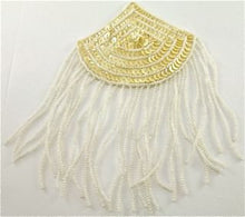 Load image into Gallery viewer, Epaulet with Beige Sequins and White Beads 6.5&quot; x 4&quot;