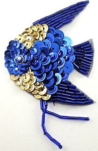 Fish with Gold and Blue Sequins and Beads 5" x 2.5"