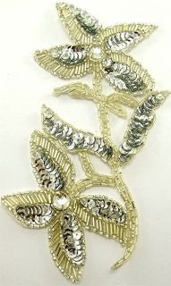 Flower with Silver Sequins Beads and Center Stones 7.5" x 4"