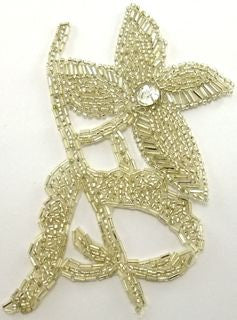 Flower with Silver Beads and Jewel 6" x 4"