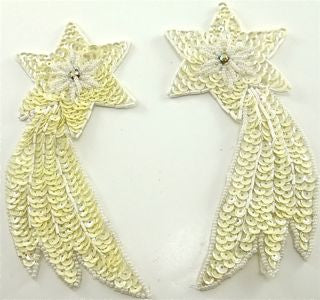 Shooting Star Pair with Cream Sequins and AB Rhinestone 5.5