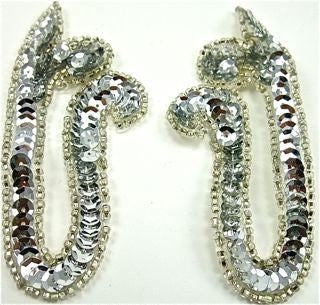 Design Motif Pair withSilver Sequins and Beads 2" x 4"