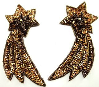 Shooting Star with Bronze Sequins and AB Rhinestone 5.5" x 3"