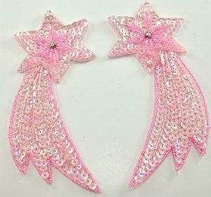 Shooting Star Pair with Pink Sequins and Beads 5" x 2.5"