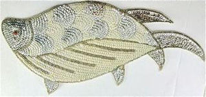 Fish with Silver and White Sequins and Beads 11" x 7"