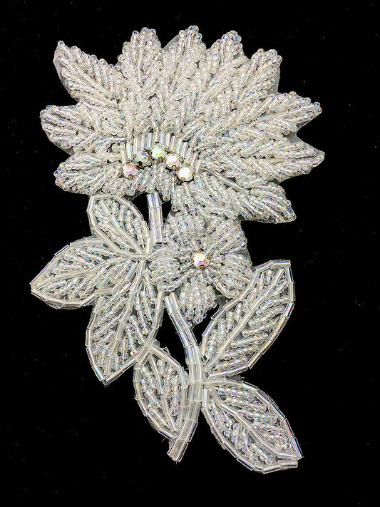 Flower with Iridescent Beads and Rhinestones 5.5" x 4"