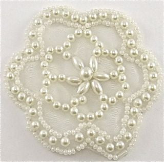 Flower Appliqué with White Faux Pearls 3" x 3"