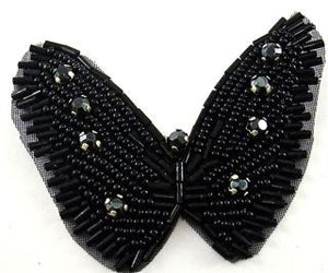 Butterfly with Black Beads and Black Rhinestones 3" x 2"