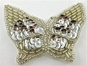 Butterfly with Silver Sequins and Beads 2" x 2"