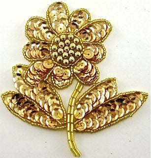 Flower with Gold Sequins and Beads 4" x 3.5"