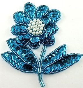 Flower with Turquoise Sequins and Beads 4" x 3.5"