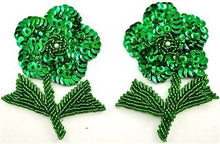 Load image into Gallery viewer, Flower Pair with Green Sequins and Beads 4&quot; x 3&quot;