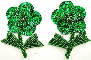 Flower Pair with Green Sequins and Beads 4