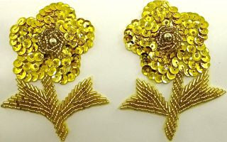 Flower Pair with Gold Sequins and Beads 4" x 3"