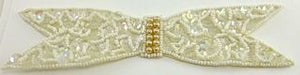 Bow Iridescent and White Beds with Gold Pearls 1 7/8" x 7.5"