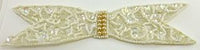 Bow Iridescent and White Beds with Gold Pearls 1 7/8