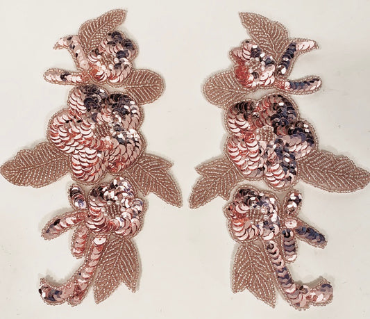 Flower Pair with Light Pink Sequins and Beads 4" x 6"