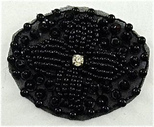 Designer Motif with Black Sequins and Beads and Rhinestone 2" x 1.5"
