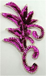 Design Motif Single with Fuchsia Sequins and Silver Beads 7.5" x 4"