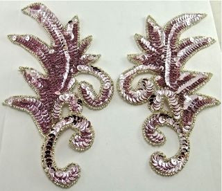 Leaf Pair with Lite Mauve Sequins with Mauve Beads 7