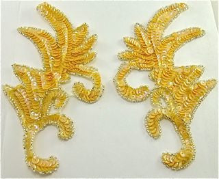 Leaf Pair with Peach Sequins and Beads 7" x 4"