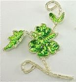 Flower with Lime Green Sequins Silver Beads 4.5"