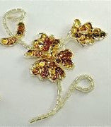 Flower Pair with Gold Sequins and Silver Beads 4" x 5"