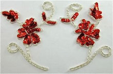 Load image into Gallery viewer, Flower Pair with Red Sequins and Silver Beads 4.5&quot;