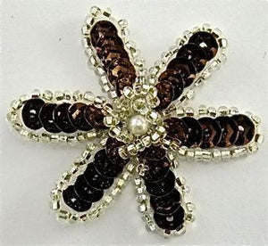Flower with Six Petals Bronze Sequins Silver Beads 2"